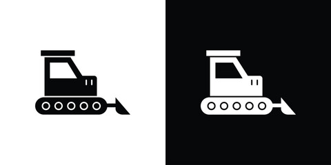 Bulldozer icon. Black Silhouette. Graphic illustration.