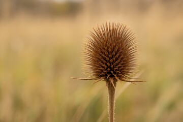 Detailed view of a brown thistle seed head