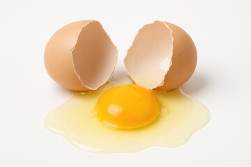 Cracked eggshell on a plain white backdrop illustrating mishap imagery
