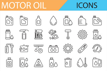Minimalist Icons for Car Oil, Engine Maintenance, and Repair