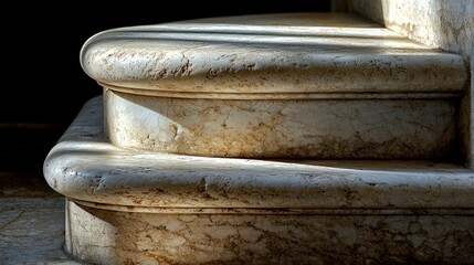 Fototapeta premium Marble stairs detail two steps visible light from the left showing wear on the stone