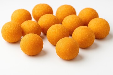 Crispy snack balls paired with sweet donuts on a plain white backdrop