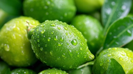 Fresh Green Limes with Dew Drops