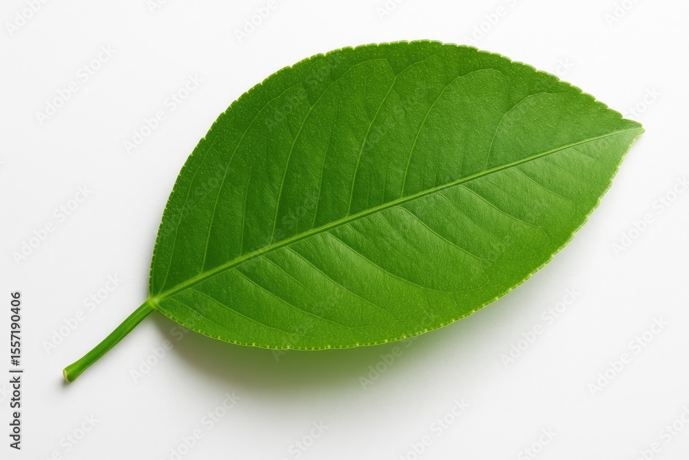 Poster lemon tree with lush green leaf on a plain white background