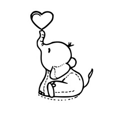 cute baby elephant with heart vector