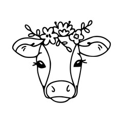 outline cartoon pig with flowery headdress design