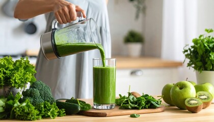 Healthy Green Smoothie Being Pouring Into A Glass