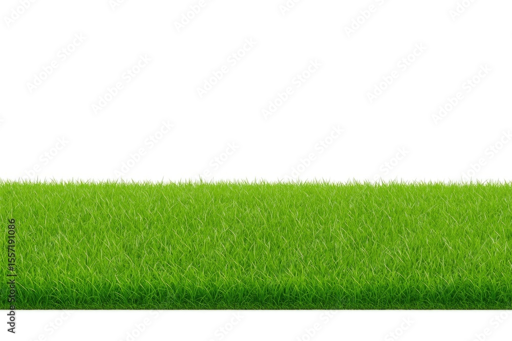 Poster lush green meadow isolated on a white backdrop, ideal for product montage with clipping path