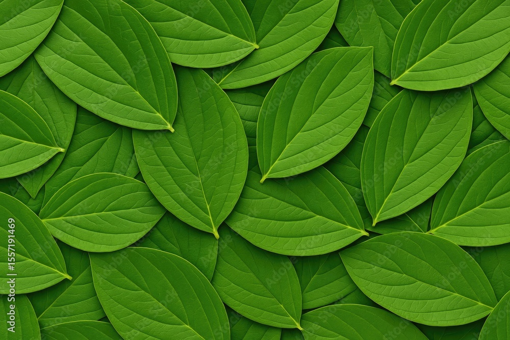 Poster Elegant green leaf design with intricate line patterns