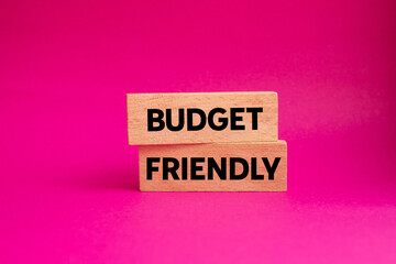 Budget friendly message written on wooden blocks on pink background. Conceptual budget friendly...