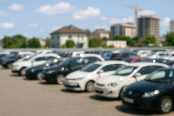 Blurred view of parked cars in a yard