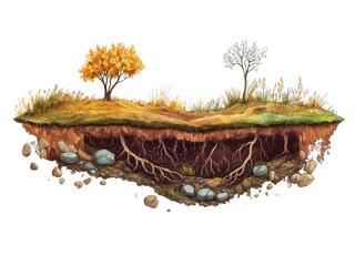Nature underground scene with roots and trees png cutout with transparent background for graphics and design