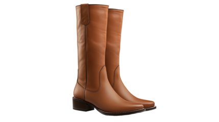 Brown long boots leather isolated on transparent background