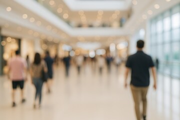 Blur the background of individuals inside a shopping mall.