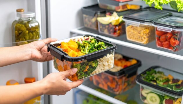 Person Removing Meal Prep Container From Refrigerator
