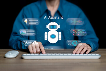 AI Assistant human, AI Agents Business concept, Businesswoman use artificial Intelligence content...