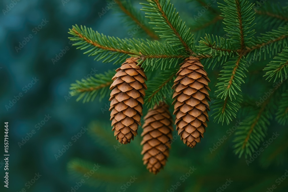 Poster pine cone cluster hanging from a branch