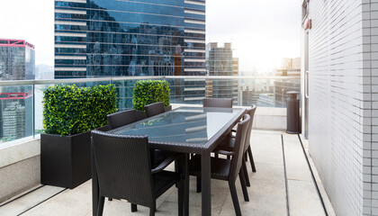Table and chairs on balcony