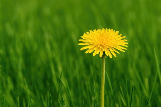 Close-up of a dandelion amidst lush green grass - Powered by Adobe