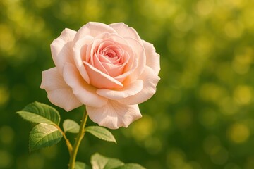 Gentle blush-colored rose blooming in the garden