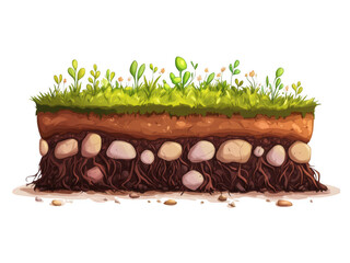 Underground soil layers with grass and roots nature scene transparent background cutout png art for design