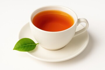 A single cup filled with tea against a plain white background