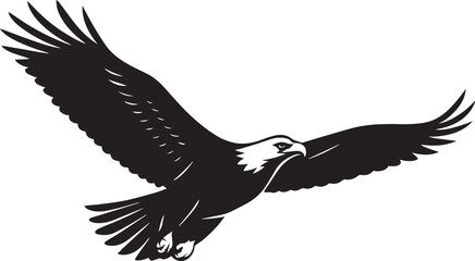 Soaring Eagle Silhouette with Outstretched Wings – High Detail Vector, Graceful Flying Eagle in Black and White – Symbol of Power and Freedom