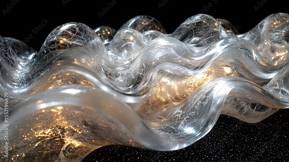 Poster abstract, translucent, wavy design with embedded lights.