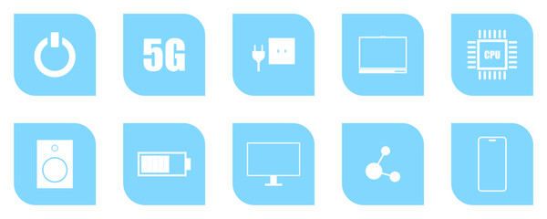 Technology Icons Set, Modern Technology Icons, Electronic Device Symbols Collection, Flat Digital Interface Icons on transparent background
