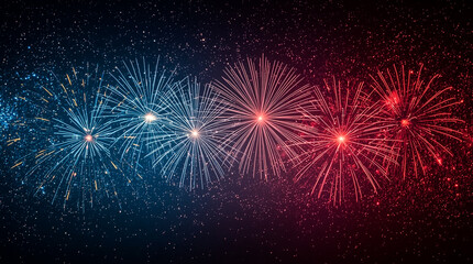 Fototapeta premium A dazzling display of fireworks in patriotic red white and blue colors illuminates a dark star-filled sky creating a festive and celebratory atmosphere
