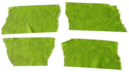 Set of green adhesive torn paper tape isolated on transparent background