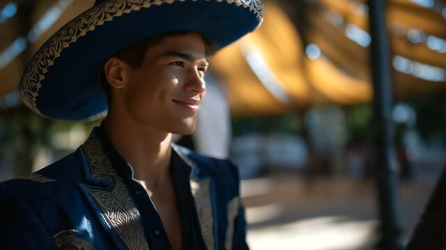 Dancer in a Charro Suit with Bandstand and Natural Lighting