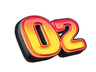 Dynamic 02 number graphic transparent background png vibrant colors studio environment modern design concept
