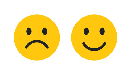 Happy and sad emoji face icon. Happy and sad smiley faces vector icon. Emoticon icon set. Vector illustration