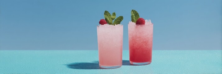 Frosty raspberry mocktails sparkle under azure skies, evoking Summer Solstice revelry and International Picnic Days zesty delights