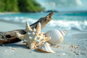 Obraz na płótnie Canvas A macro view of colorful seashells, coral fragments, and sand on the coast, capturing Indonesia’s rich marine beauty