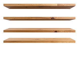 Natural wood and white floating shelves for modern decor, isolated on transparent background PNG