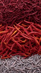 Fototapeta premium Vibrant tapestry of dried chili peppers evokes Dia de los Muertos warmth, with a spicy tapestry nod to gastronomy