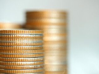 Stack of coins. In the concept of saving money and finance.