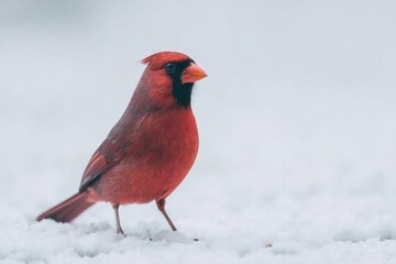 Red cardinal poised on snow echoes yuletide quietude, embodying natures vibrant serenity and whispers of Imbolc resurgence