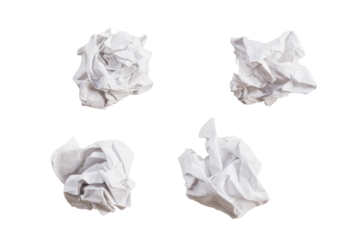 Close-up of crumpled paper ball on transparent background.