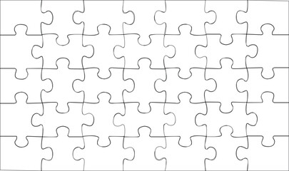 Puzzle template on a white background of 5 by 7 pieces. Mockup for printing a composite jigsaw puzzle vector drawing.