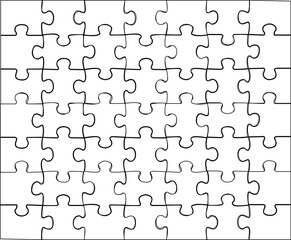 Puzzle template on a white background of 7 by 7 pieces. Mockup for printing a composite jigsaw puzzle vector drawing.