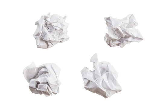 Close-up of crumpled paper ball on transparent background.