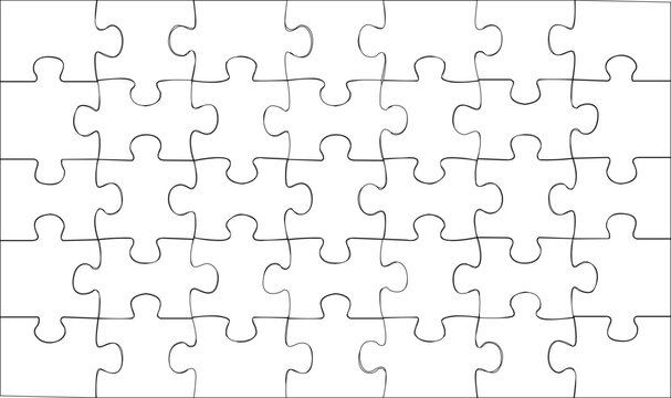 Puzzle template on a white background of 5 by 7 pieces. Mockup for printing a composite jigsaw puzzle vector drawing.