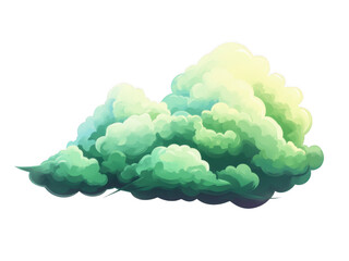 Floating green cloud cutout png with transparent background in nature scene ideal for graphic design projects