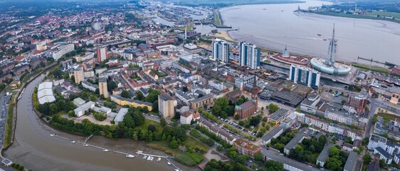 arial panorama view of the city Bremerhaven in Germany on a sunny spring afternoon