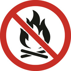 No smoking and no fire warning signs in red prohibition style
