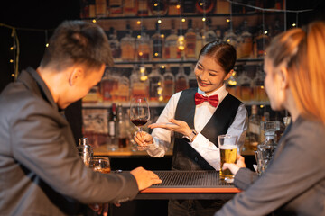 Group of female friends celebrating a holiday party, meeting, celebration, nightlife at a nightclub.