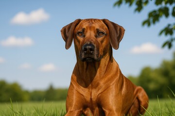 Interior scene featuring a Rhodesian Ridgeback dog